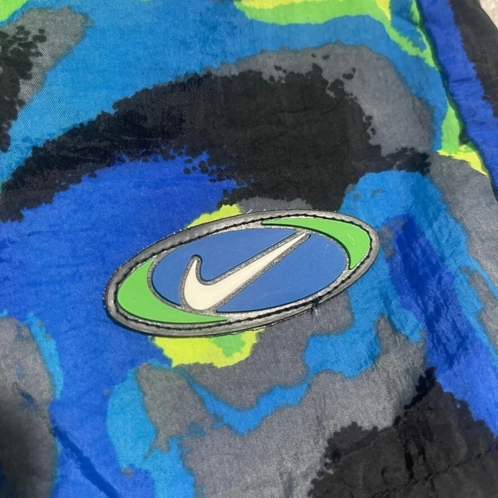 Vintage Nike Swim‎ Shorts Mens Large Abstract Marble Print Green 90s EUC